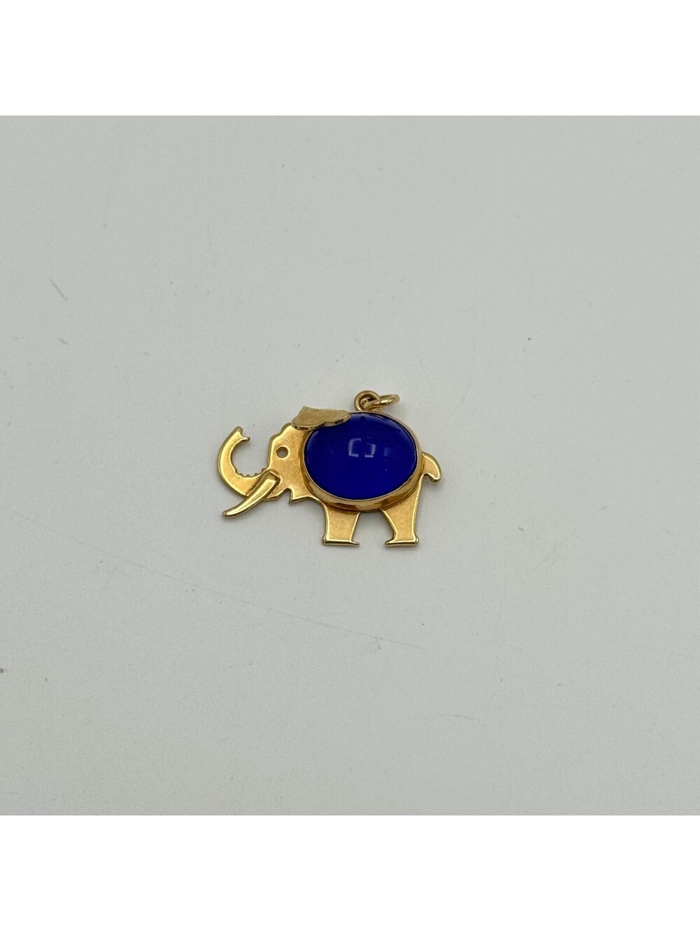 14K Gold Blue Stone Scarab Elephant Pendant
